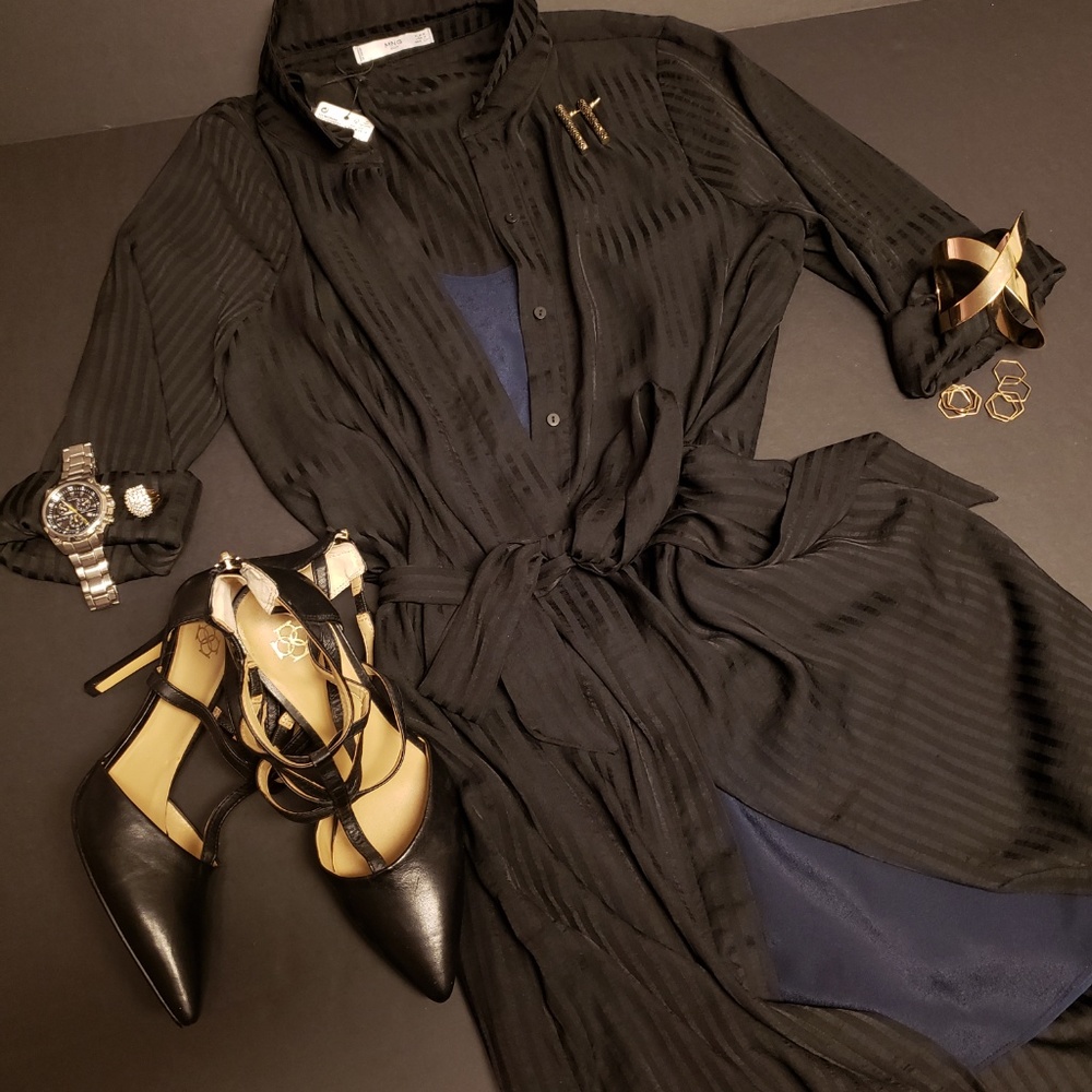 MNG Suit Black Tonal Striped L/S Maxi Dress